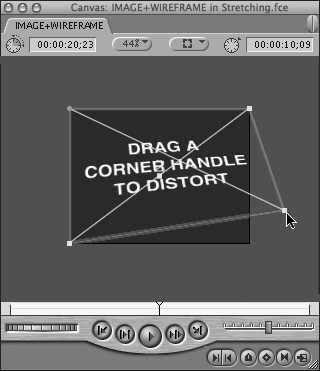 Drag a corner handle of the clip’s wireframe to distort it.