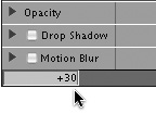 Click the Current Timecode field at the bottom left of the Motion tab; then type +30 to add 30 frames to the playhead location.