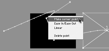 Control-click a keyframe on the Canvas; then choose Make Corner Point to toggle the keyframe from a curve type to a corner type.
