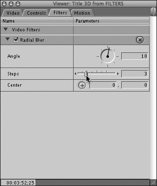 In the Viewer, adjust the filter’s settings on the clip’s Filters tab.