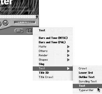Six text generator options are available from the Generator pop-up menu’s Text submenu in the Viewer window.