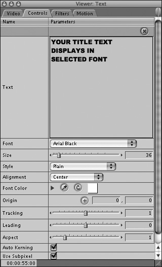 Enter and format text on the Controls tab.
