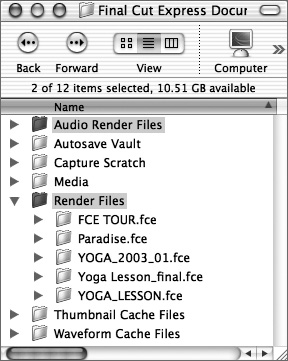 Render files are stored in the Final Cut Express Documents folder, along with your Capture Scratch folder.