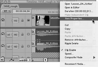 To view a clip’s format settings, Control-click the clip in the Browser or the Timeline and then choose Item Properties from the shortcut menu.