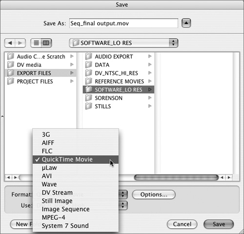 Choose an export file format from the Format pop-up menu.
