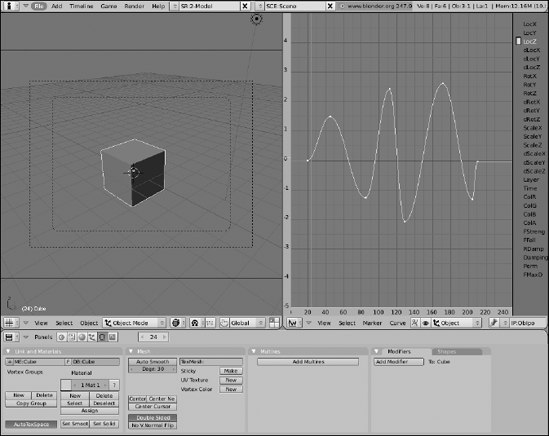 Animating the Z-axis location of the default cube object.