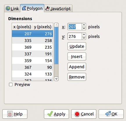 The Area Settings dialog, Polygon tab