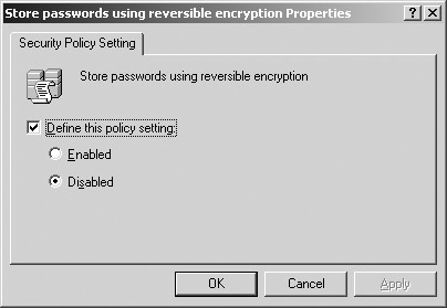 Disabling reversible encryption using Group Policy.