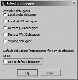 Debugger selection dialog