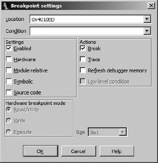 The Breakpoint Settings dialog