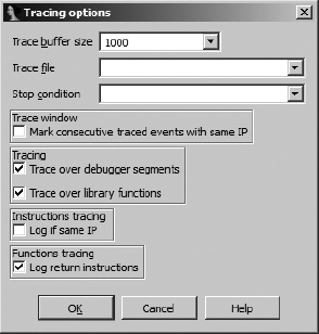 The Tracing Options dialog