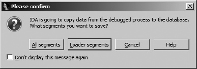 Memory snapshot confirmation dialog