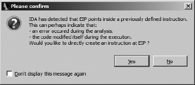 Debugger instruction pointer warning