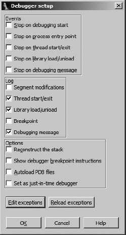 The Debugger Setup dialog