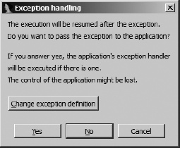 The Exception Handling dialog