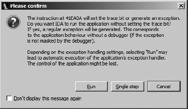 The exception confirmation dialog