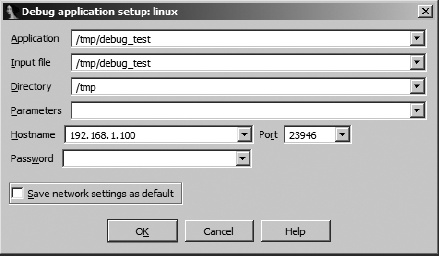 The debugger process options dialog