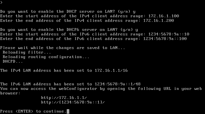 DHCP configuration at the console