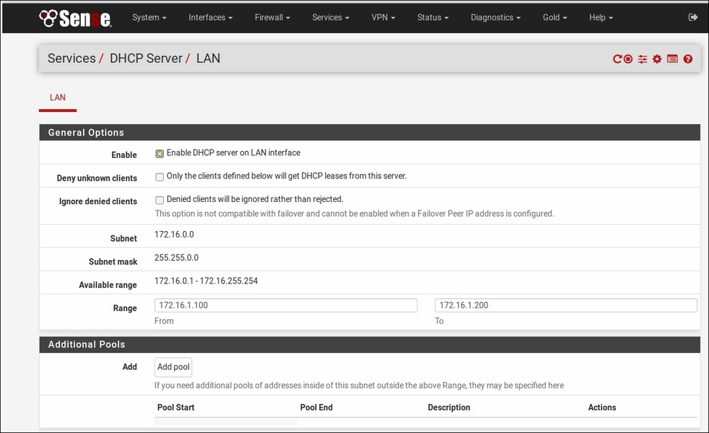 DHCP configuration in the web GUI