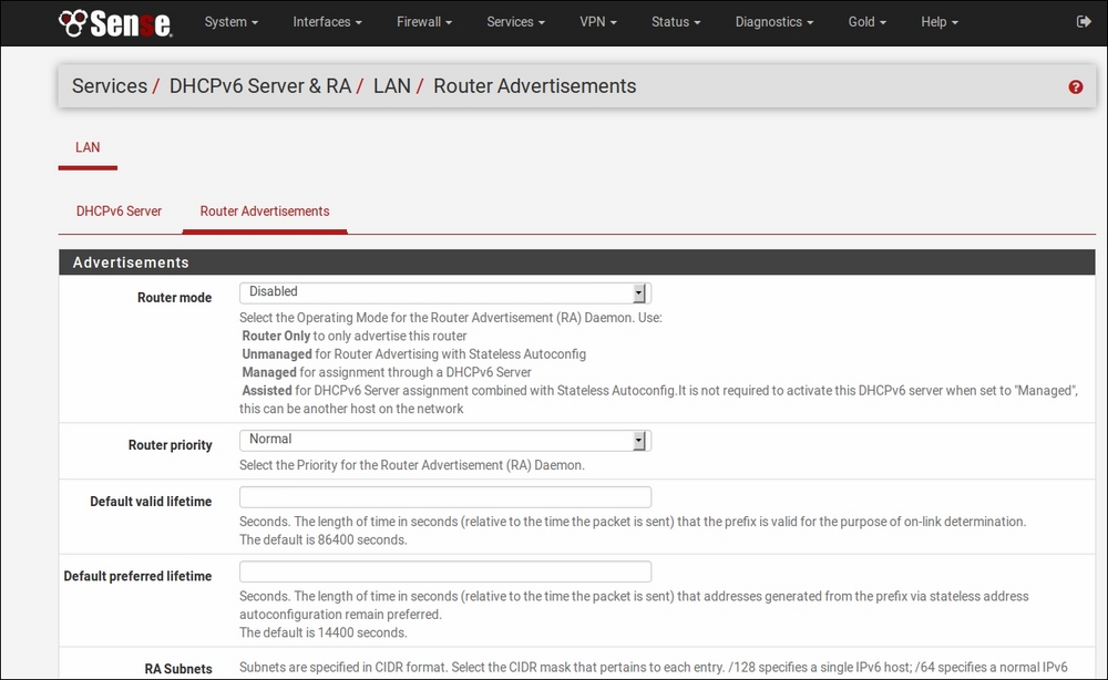 DHCPv6 configuration in the web GUI