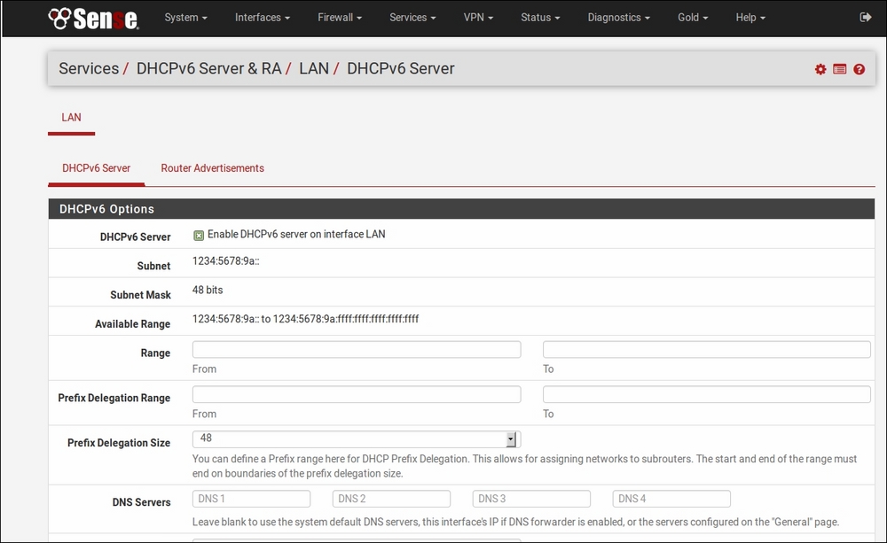 DHCPv6 configuration in the web GUI