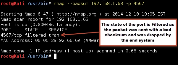 Spotting a firewall using back checksum option in Nmap