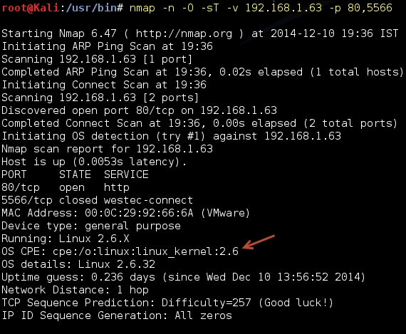 Identifying the operating system using Nmap