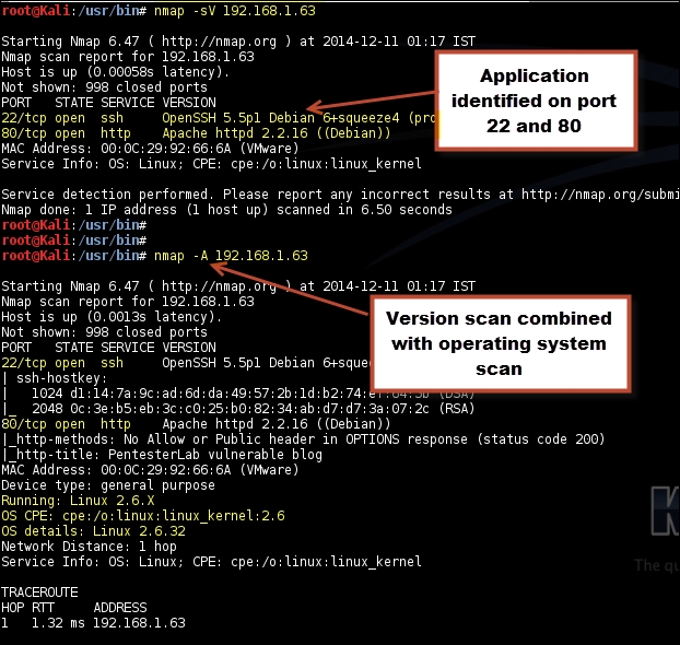 The Nmap version scan