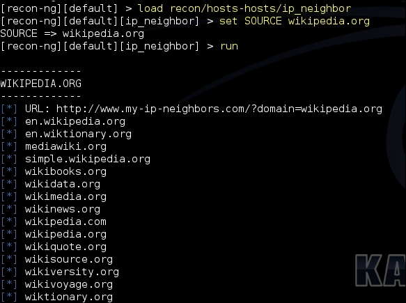 The virtual host lookup module in Recon-ng