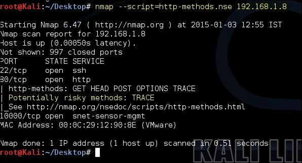 Identifying HTTP methods using Nmap