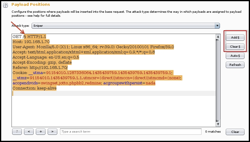 Fuzzing using Burp intruder