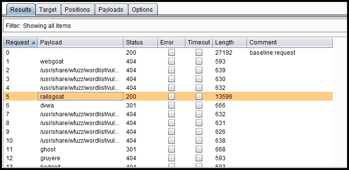 Fuzzing using Burp intruder