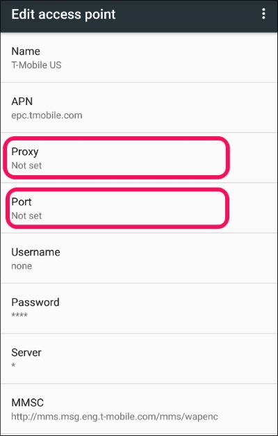 Proxy setting via APN