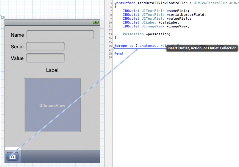 Creating and connecting an action method from a XIB