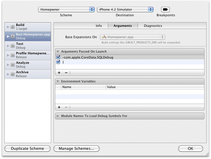 Turning on Core Data logging