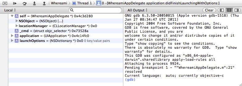 Debug area with Variables View