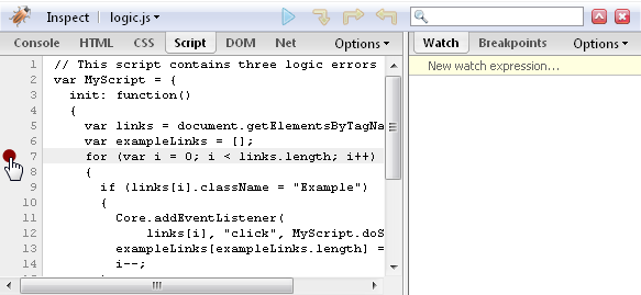 Setting a breakpoint