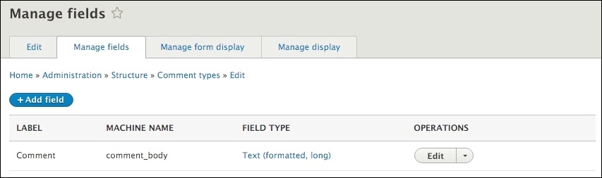 Reviewing Default Comment type fields and display