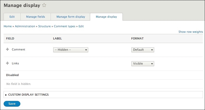 Reviewing Default Comment type fields and display