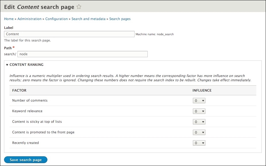 Editing search pages