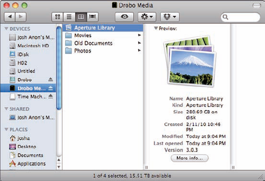 An Aperture library as seen in the Finder. Notice that it appears as just a single file, even though it contains other files within.