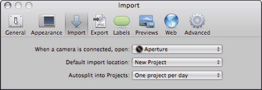 The Import preferences pane.