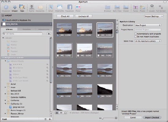 Select a group of images and then toggle the check marks to choose the images to import.