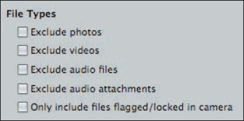 Use the File Types options to control which type files are imported from your memory card.