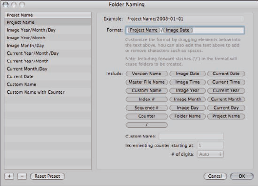 Create a custom folder structure for referenced images using the Folder Naming dialog.