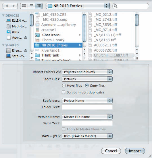 Import folders as Projects and Albums using this dialog.