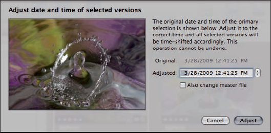 The Adjust Date and Time dialog makes it easy to fix your images' time stamps.