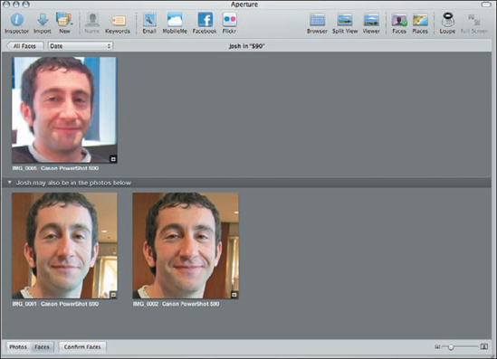 Use this dialog to see all the pictures of this person that you've named so far and any images that Aperture thinks might be that person.