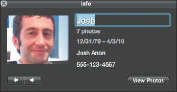 Use this dialog to add information about the person as well as to see all the photos you've named of that person.