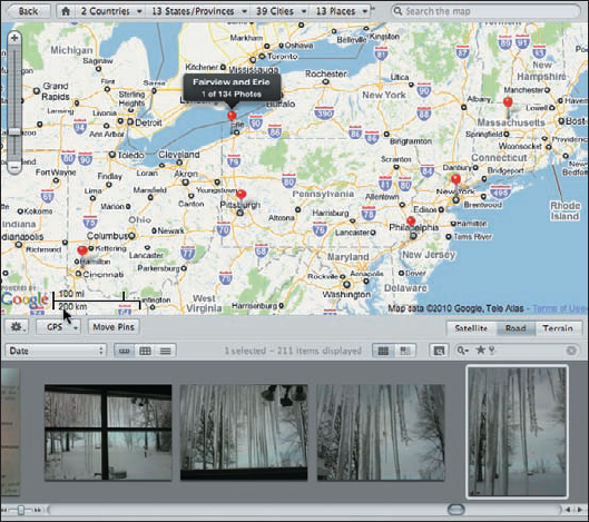 If your camera is GPS enabled, Aperture will automatically display the locations of all your shots.